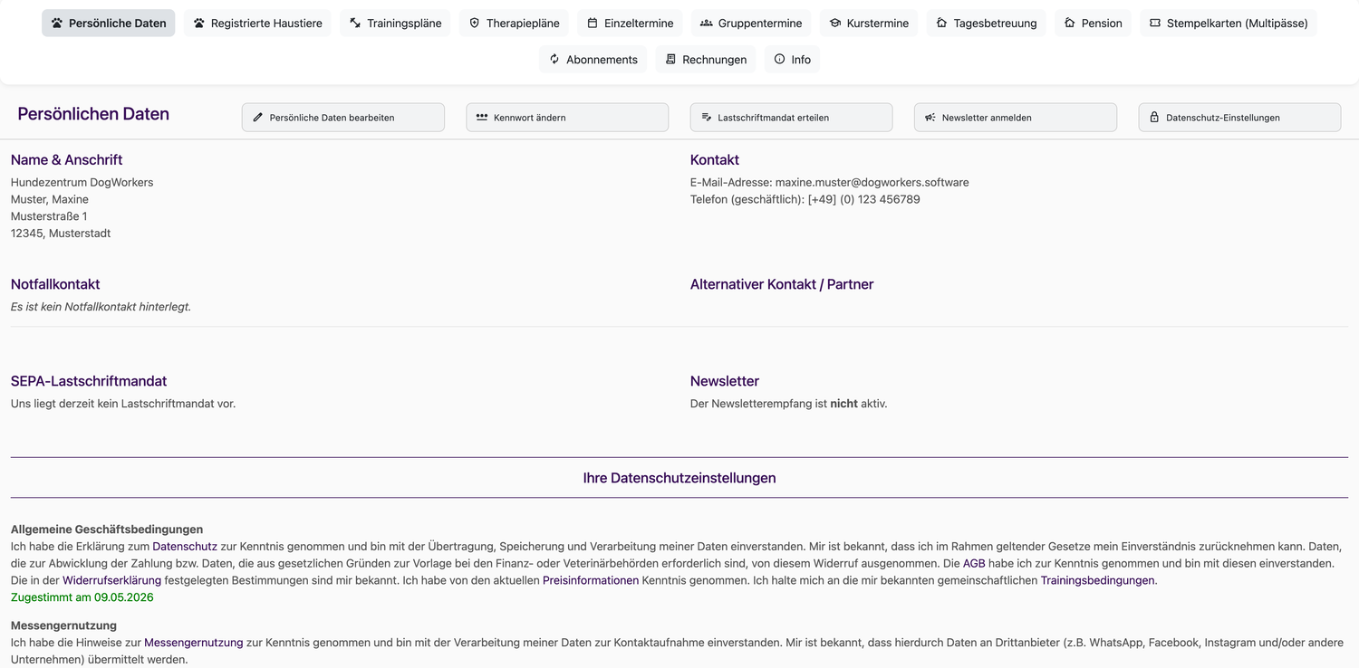 Kundenbereich von PetWorkers — Buchung, Stempelkarten und Rechnungen für deine Kund:innen