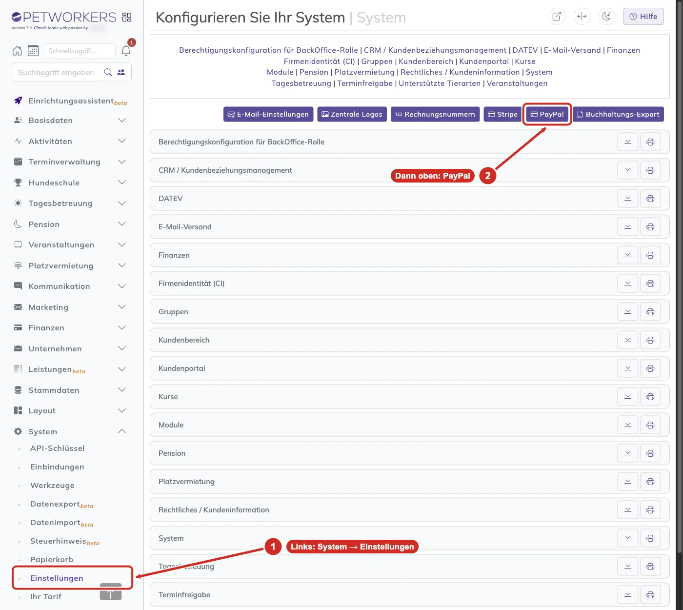 PetWorkers Classic: Menü System, Einstellungen und Knopf PayPal