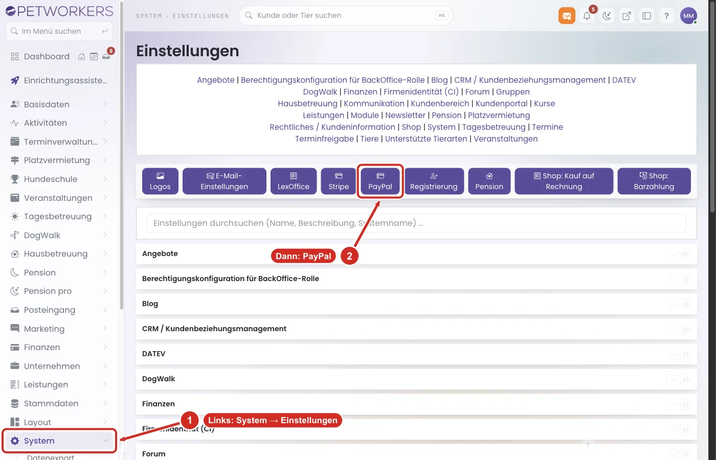 PetWorkers Wave: Menü System und Knopf PayPal in den Einstellungen