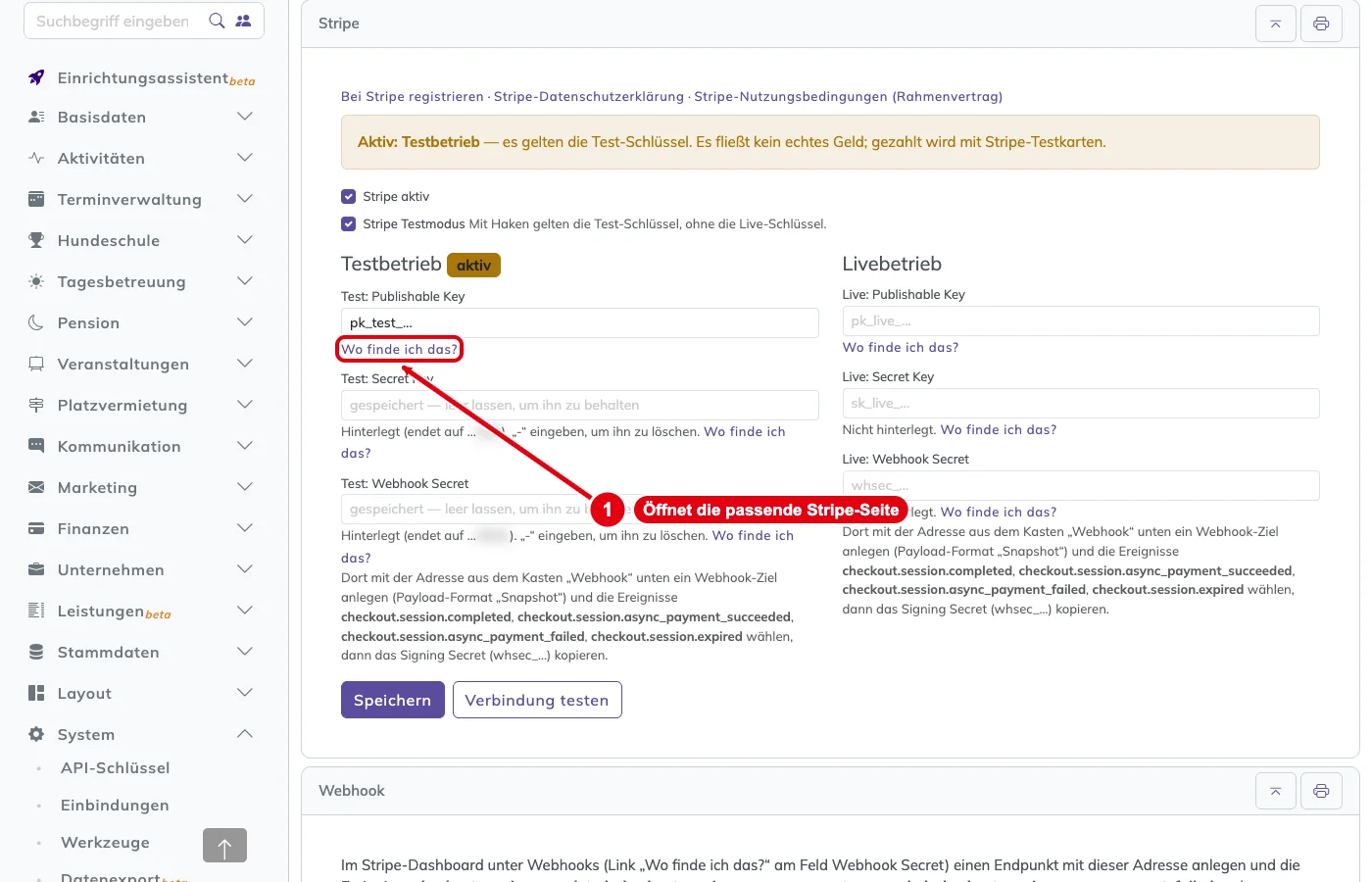 PetWorkers Classic: Link Wo finde ich das unter dem Feld Test: Publishable Key