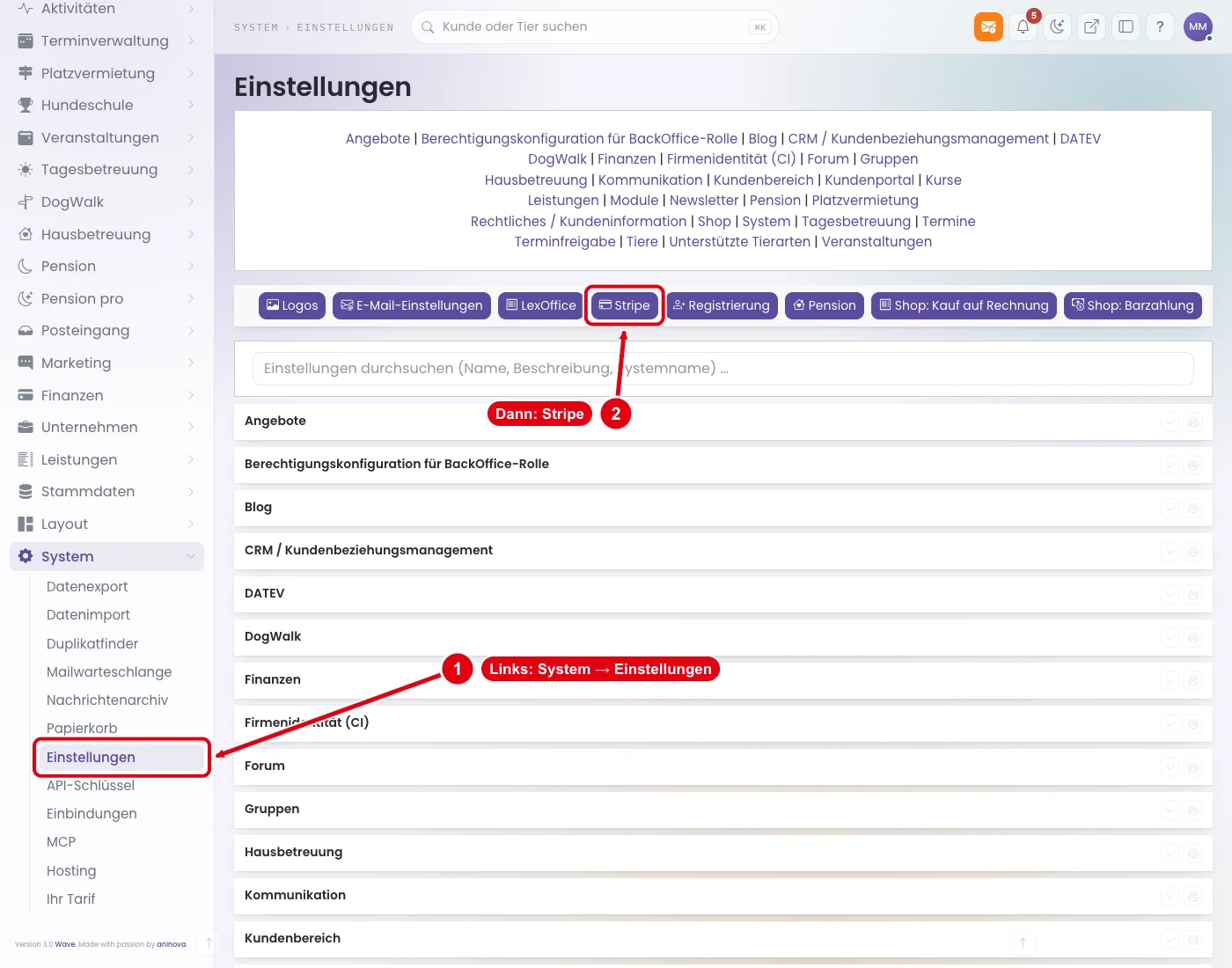 PetWorkers Wave: Menü System, Einstellungen und Knopf Stripe