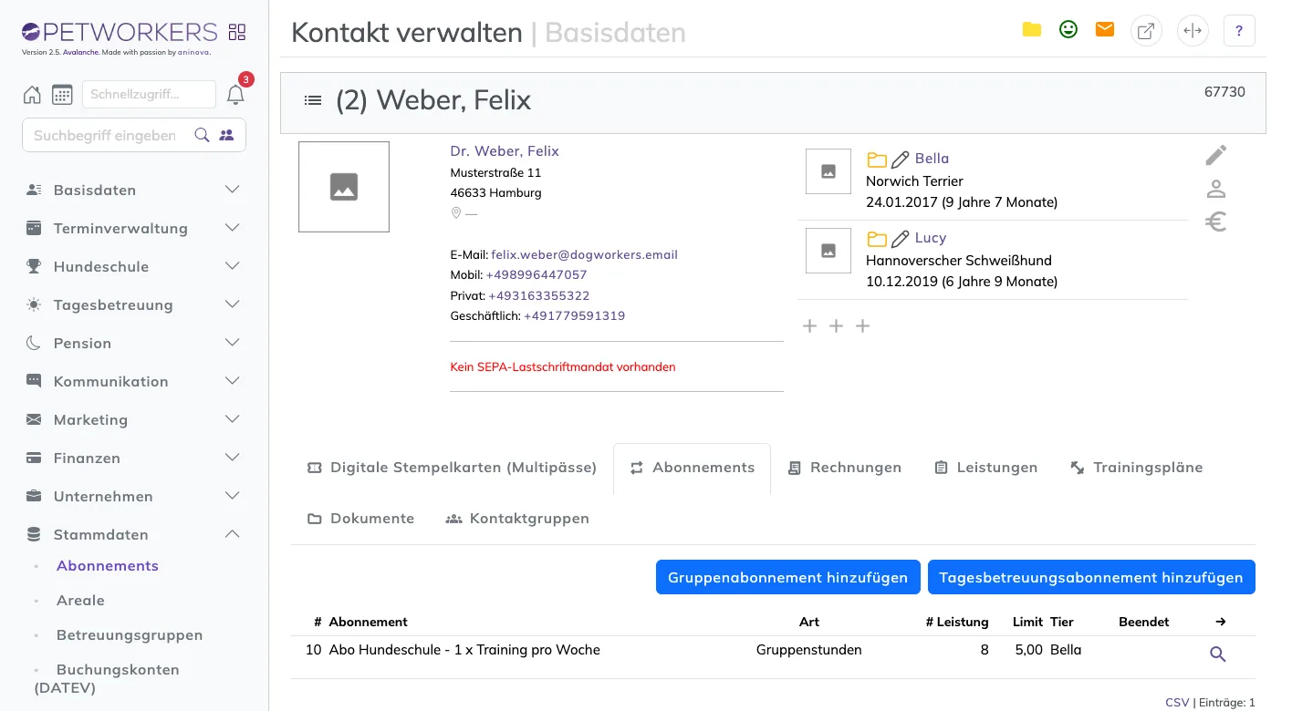 Reiter Abonnements in der Kundenkartei