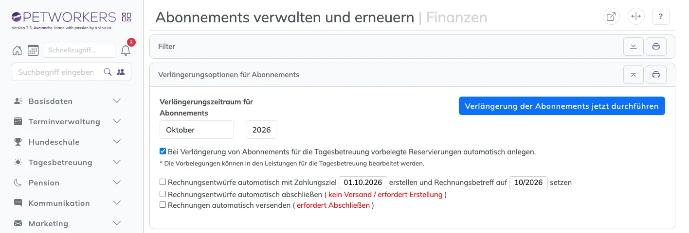 Verlängerungsoptionen für Abonnements