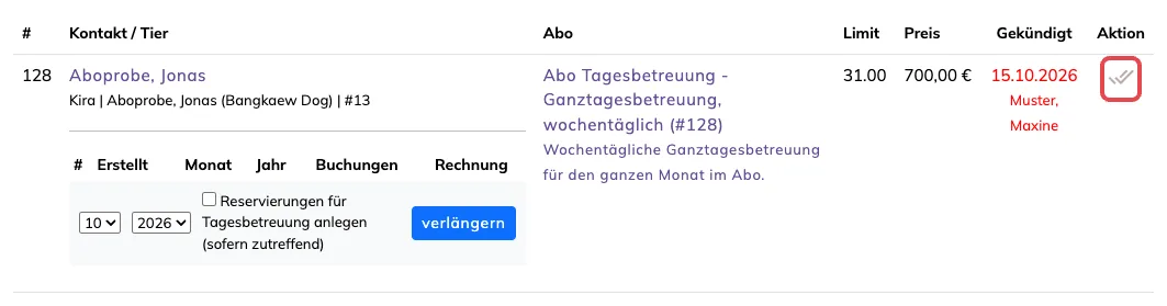Beendetes Abo unter Finanzen → Abonnements mit dem Symbol Abonnement reaktivieren