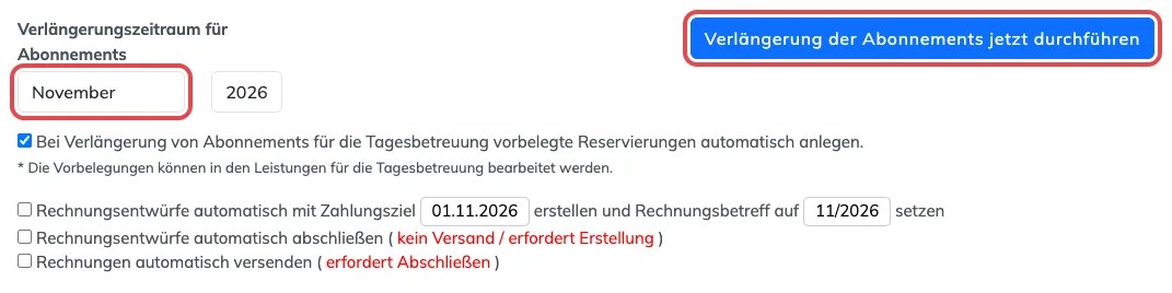 Verlängerungsoptionen für Abonnements mit Monat und Knopf zum Verlängern