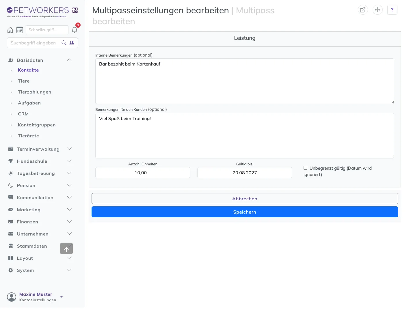 Multipasseinstellungen bearbeiten