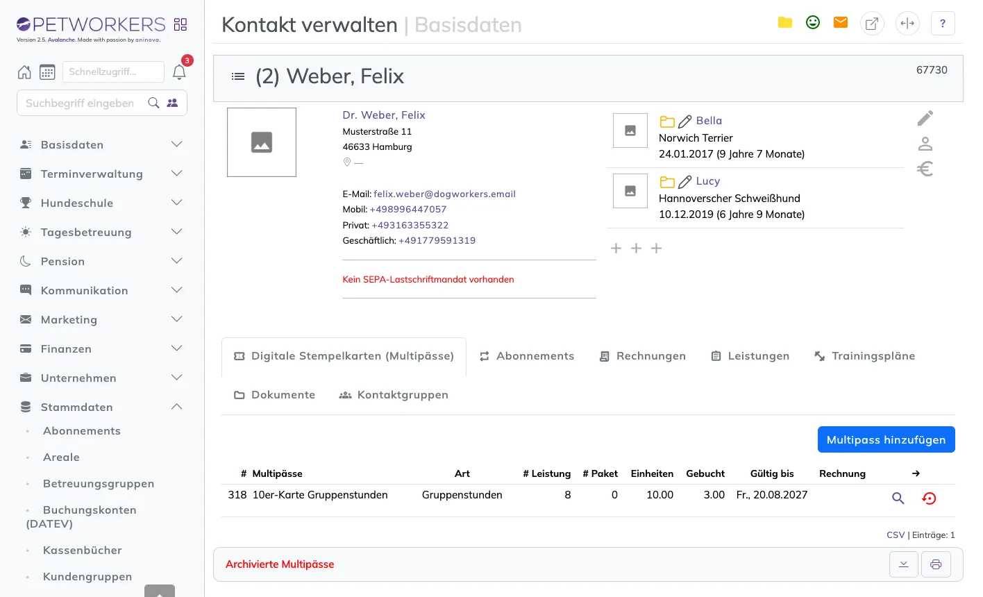 Reiter Digitale Stempelkarten in der Kundenkartei