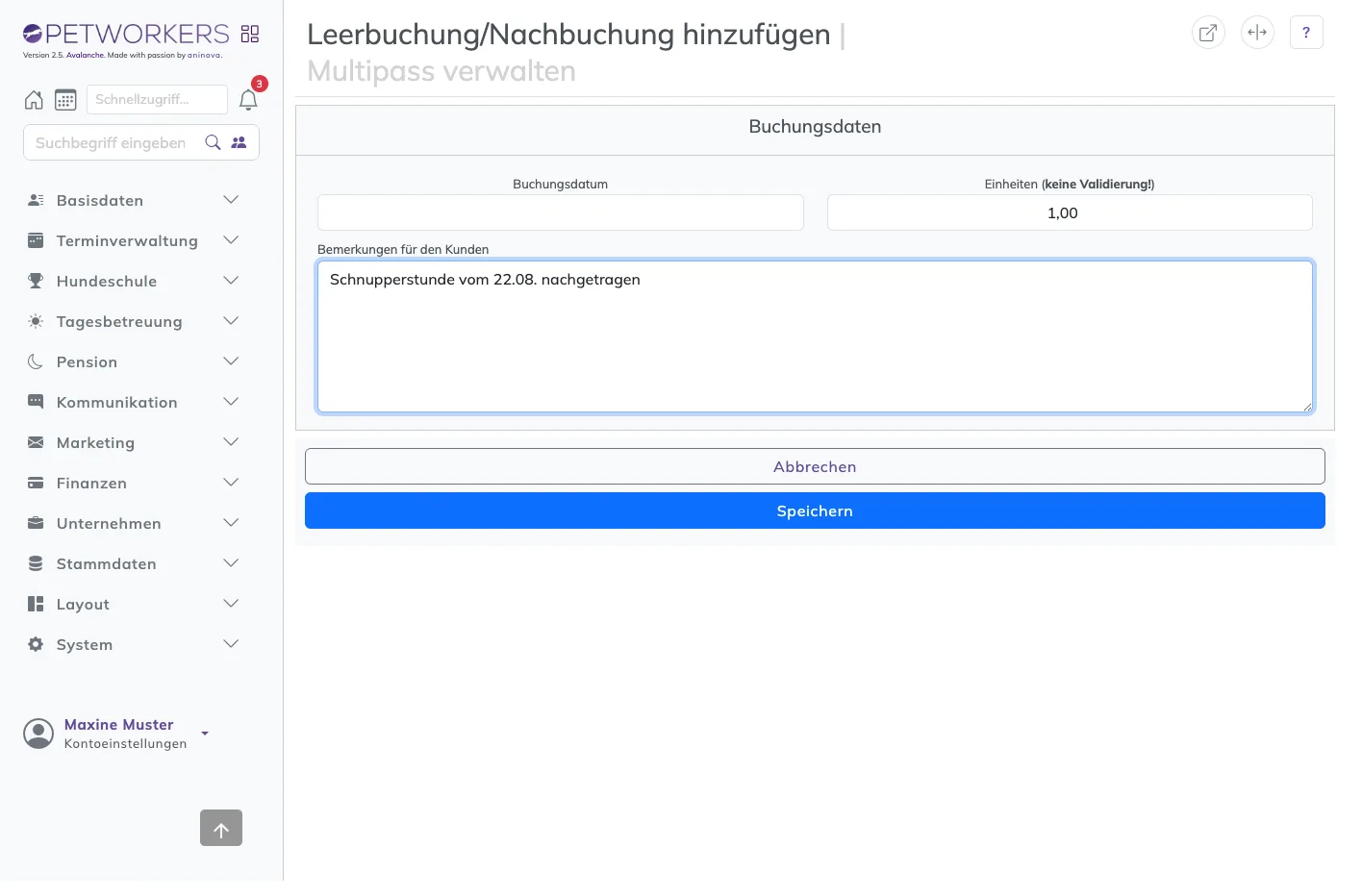 Leerbuchung hinzufügen