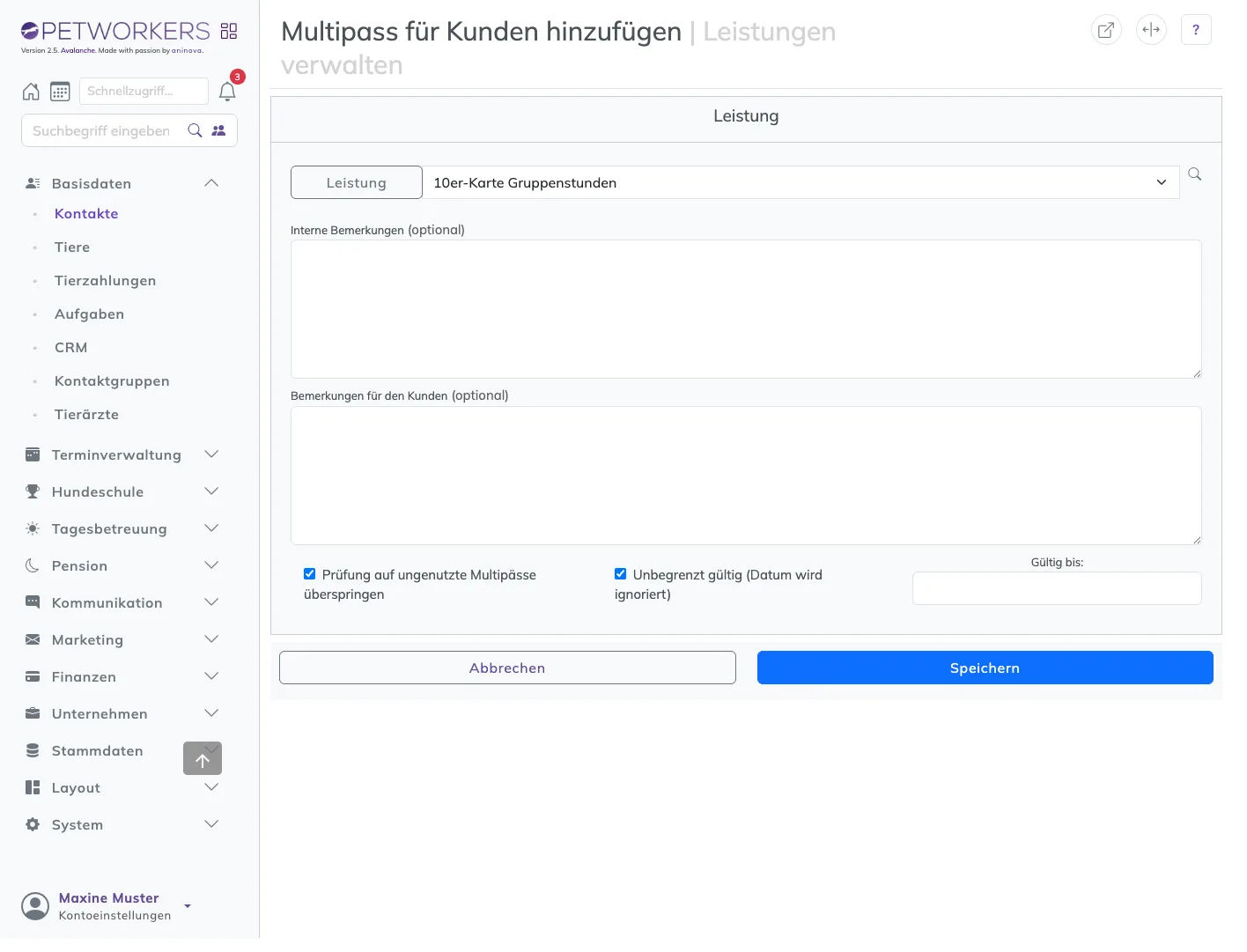 Formular Multipass für Kunden hinzufügen