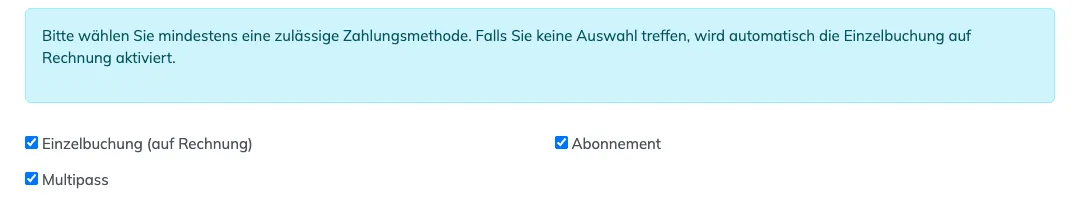 Zahlungsmethoden im Gruppenformular
