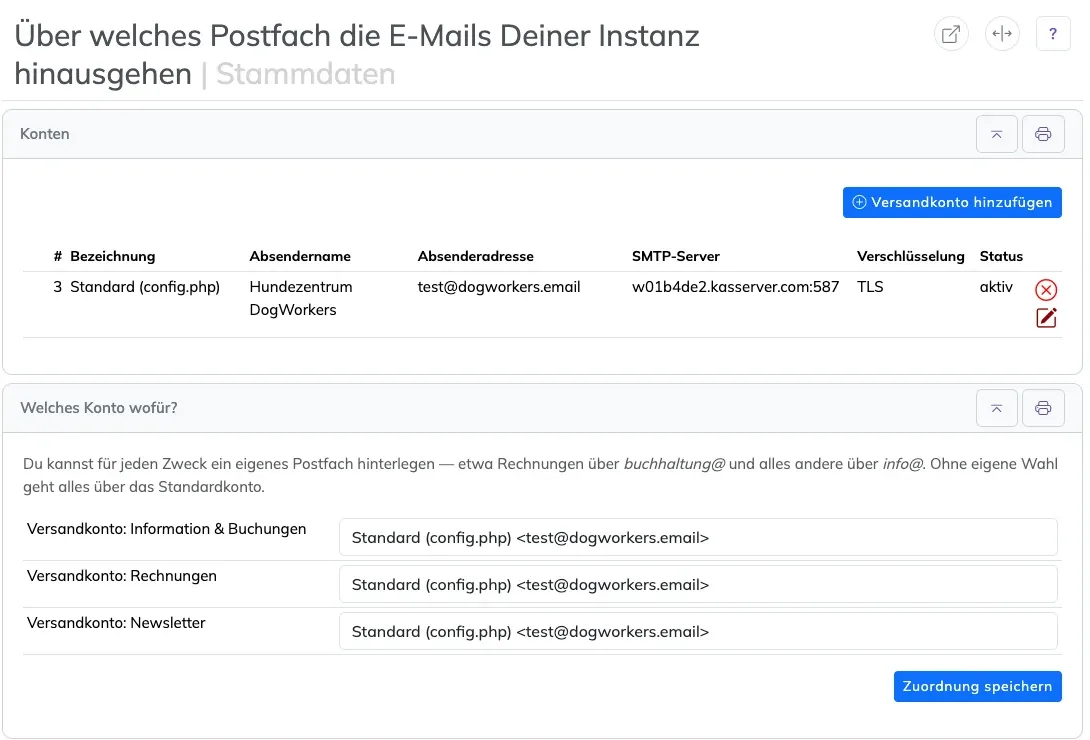 Versandkonten mit Kontenliste und der Zuordnung Welches Konto wofür?