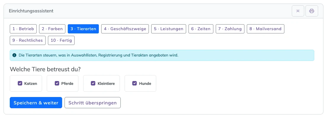 Schritt 3 Tierarten mit Haken für Katzen, Pferde, Kleintiere und Hunde