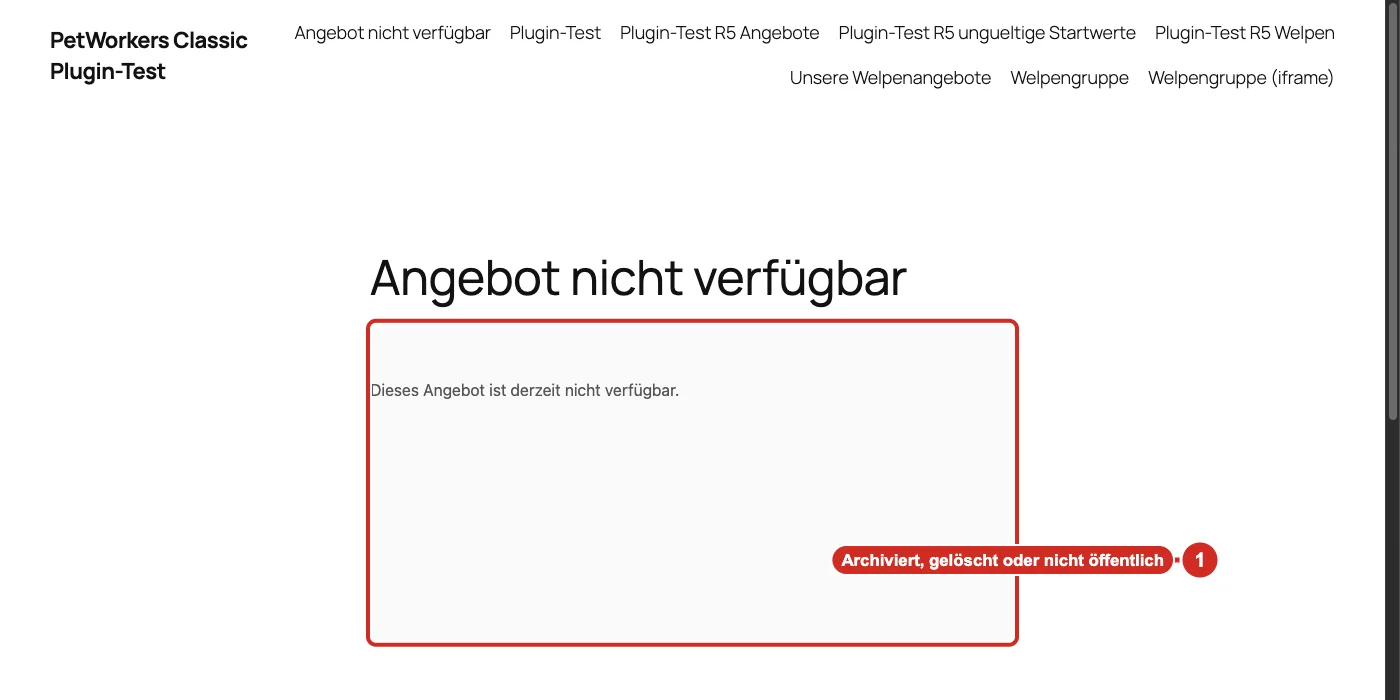 WordPress-Seite mit dem Hinweis Dieses Angebot ist derzeit nicht verfügbar