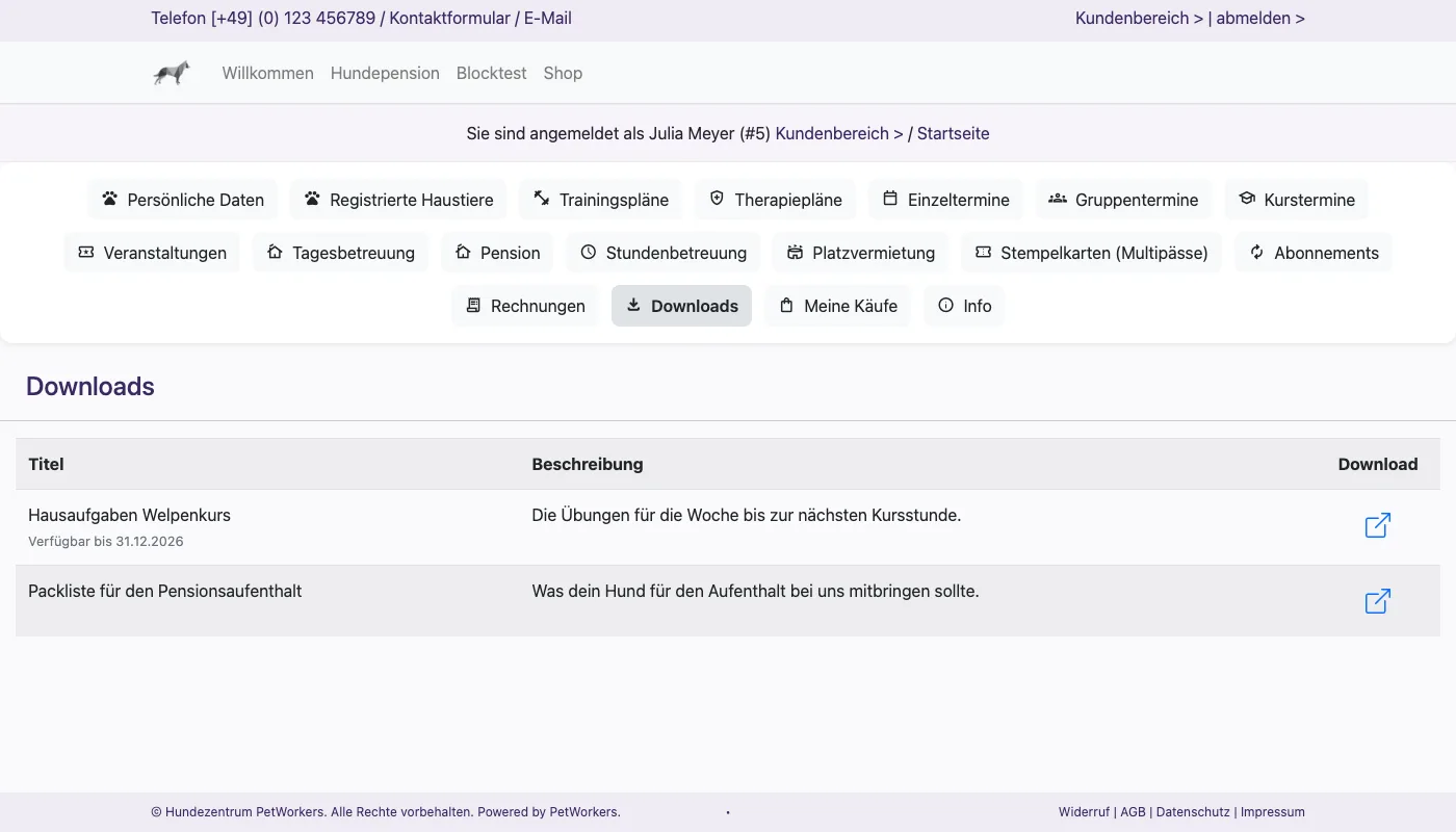 Der Reiter Downloads im Kundenbereich aus Sicht eines Kunden