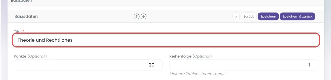 Schrittformular mit markiertem Feld Titel