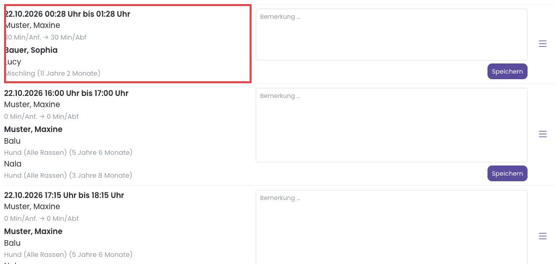 Einzeltermine im Arbeitsplan ohne Ortszeile