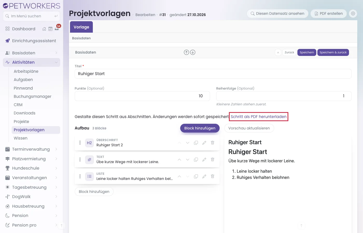 Der Link erzeugt das PDF dieses einen Schritts.