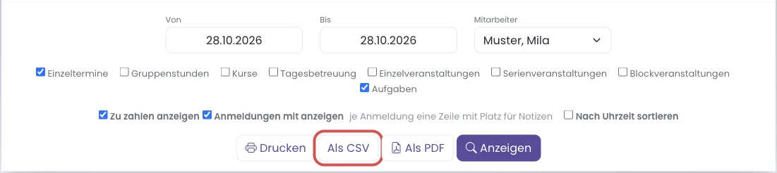 Als CSV im Arbeitsplan