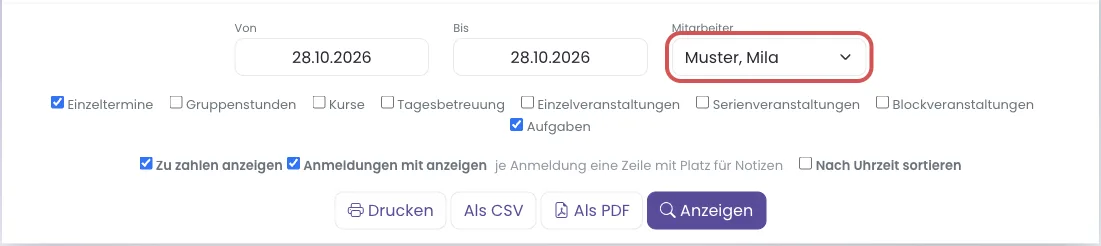 Mitarbeiterauswahl im Arbeitsplan