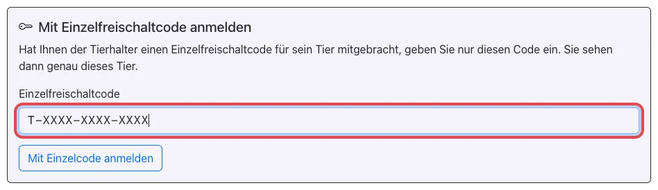Kasten Mit Einzelfreischaltcode anmelden