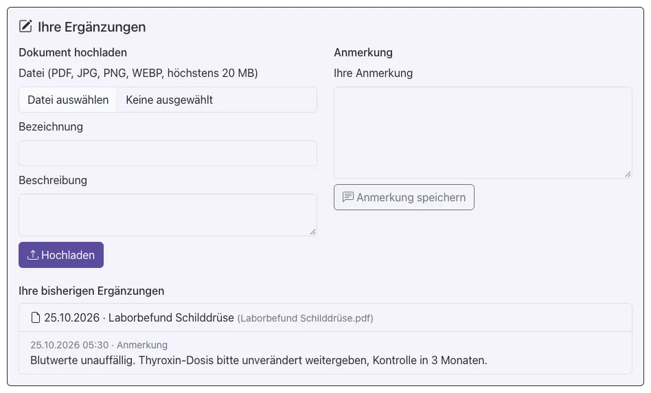 Der Kasten Ihre Ergänzungen im Tierarztzugang