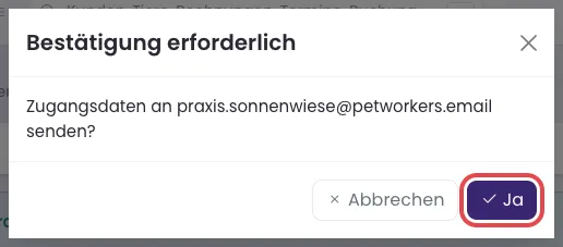Rückfrage vor dem Senden der Zugangsdaten