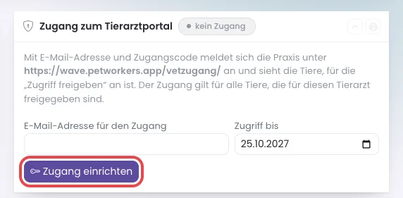 Kasten Zugang zum Tierarztportal ohne Zugang