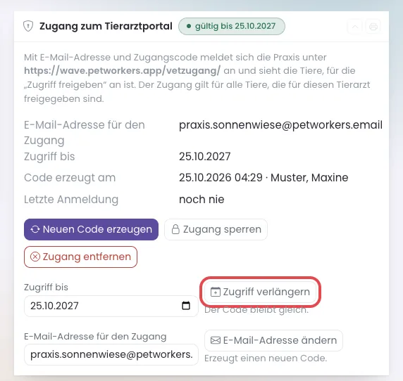Kasten Zugang zum Tierarztportal mit bestehendem Zugang
