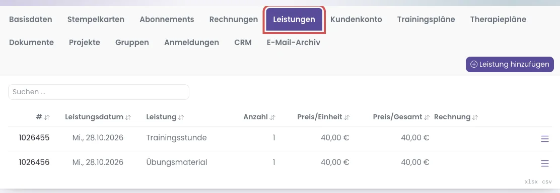 Reiter Leistungen mit dem Leistungsdatum Mi., 28.10.2026