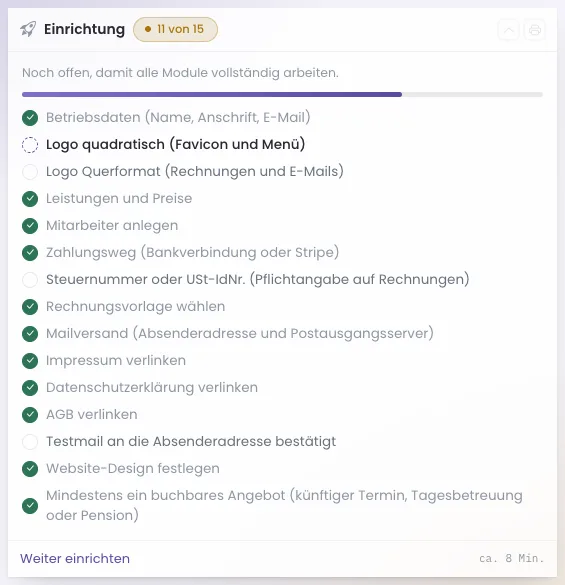 Dashboard-Karte Einrichtung mit Prüfliste