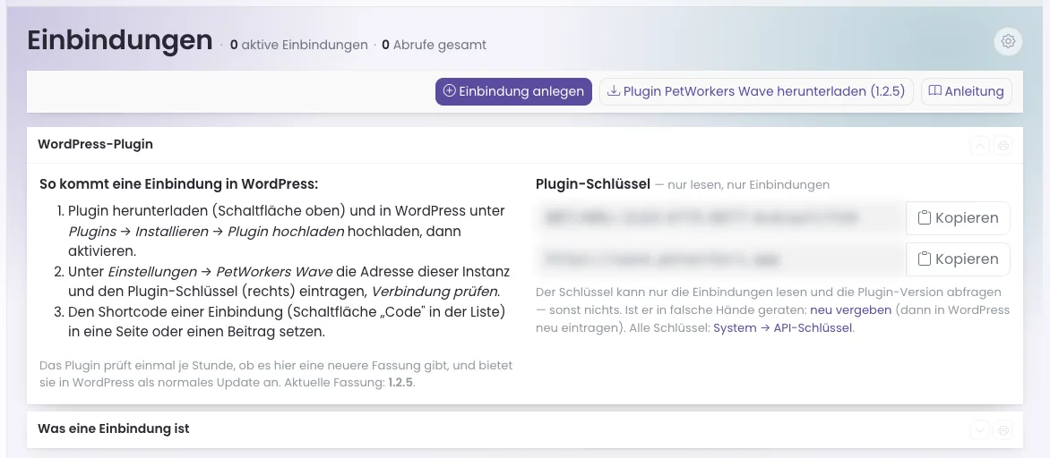 System Einbindungen mit WordPress-Plugin
