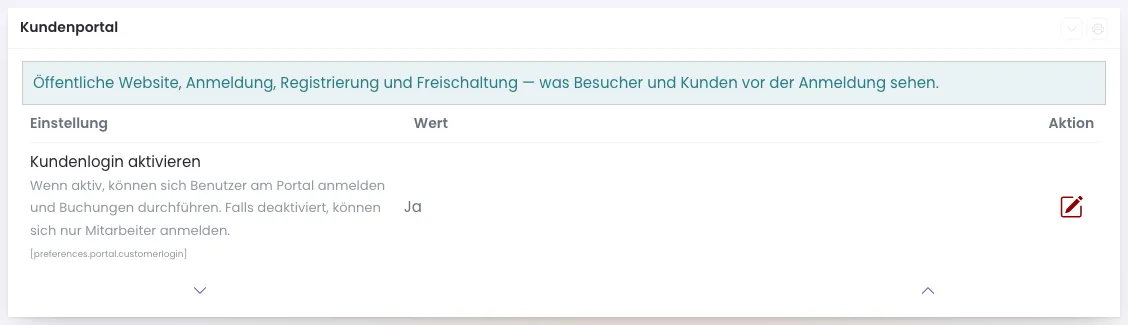 Einstellung Kundenlogin aktivieren