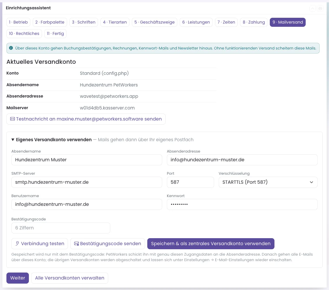Schritt 9 Mailversand mit eigenem Versandkonto
