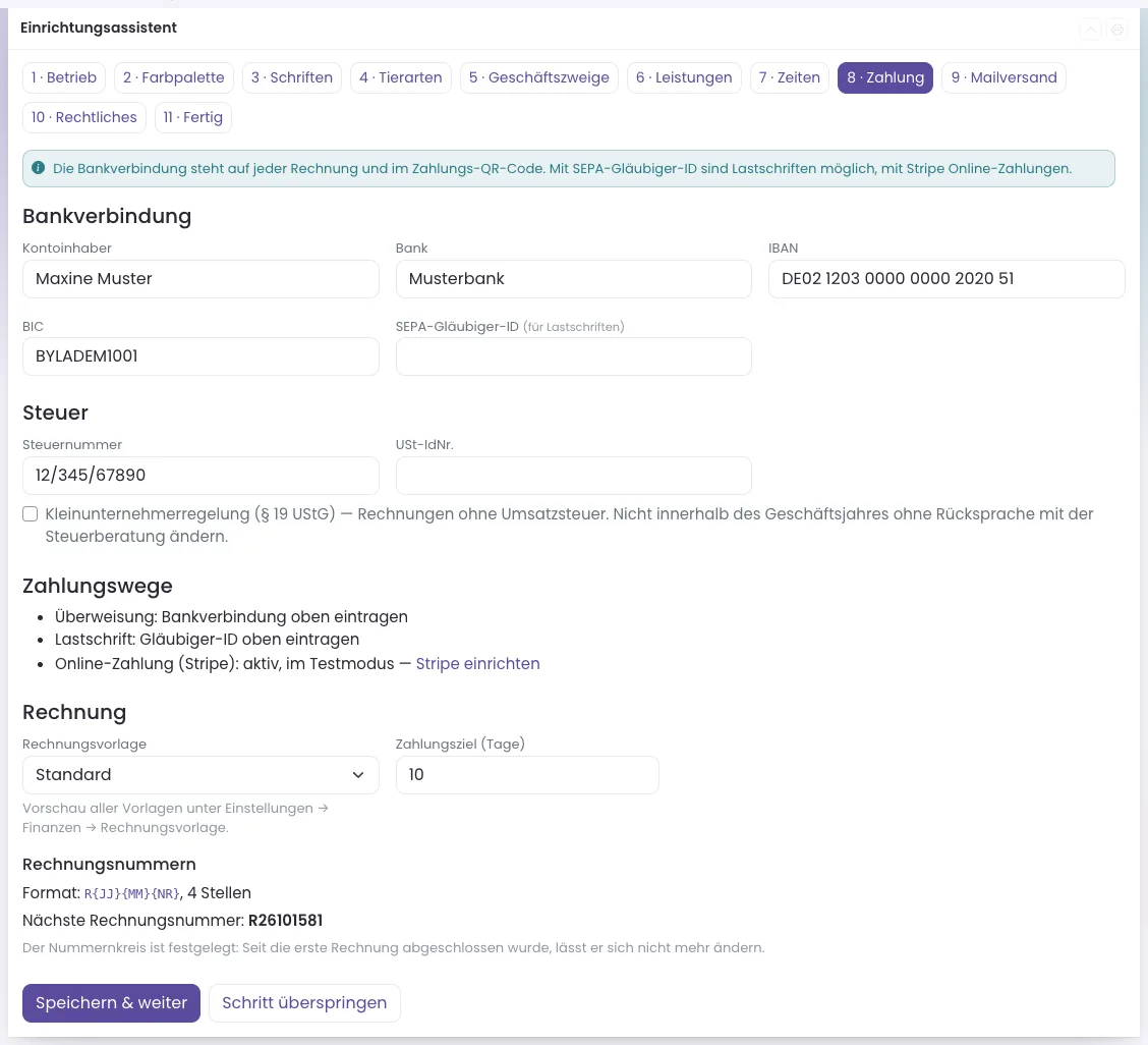 Schritt 8 Zahlung und Rechnung