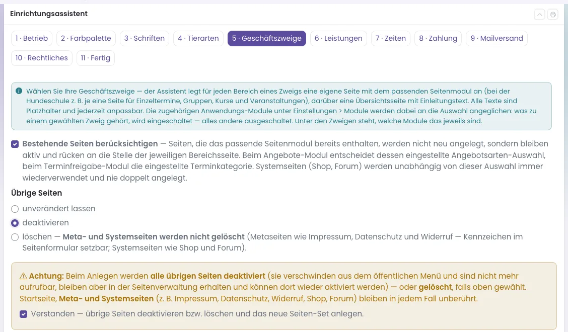 Schritt 5 Optionen für bestehende Seiten