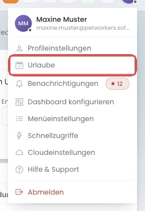 Urlaube im Profilmenü