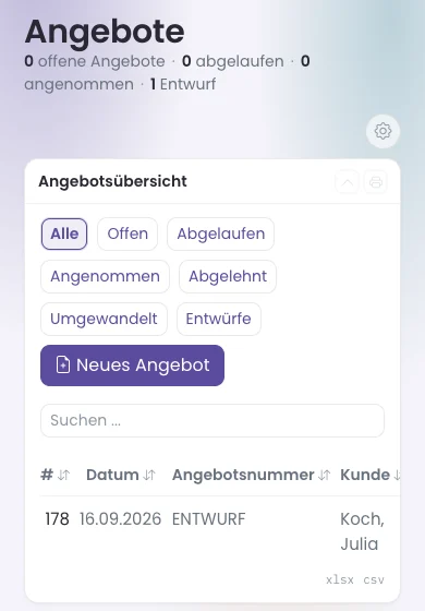 Angebotsübersicht mit Filterknöpfen auf dem Handy
