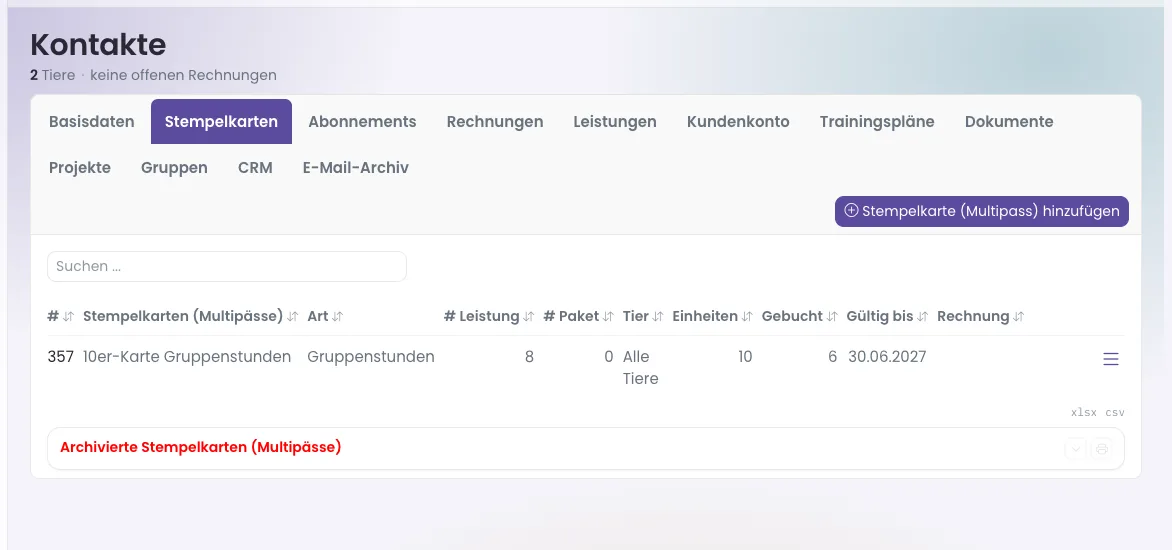 Kontaktkartei, Reiter Stempelkarten