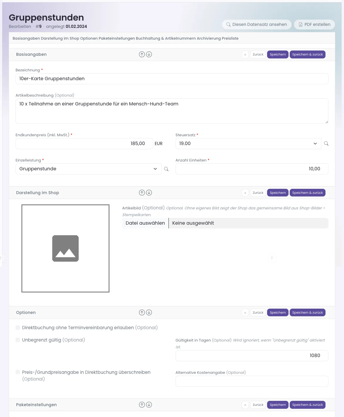 Formular Stempelkarte (Multipass) bearbeiten