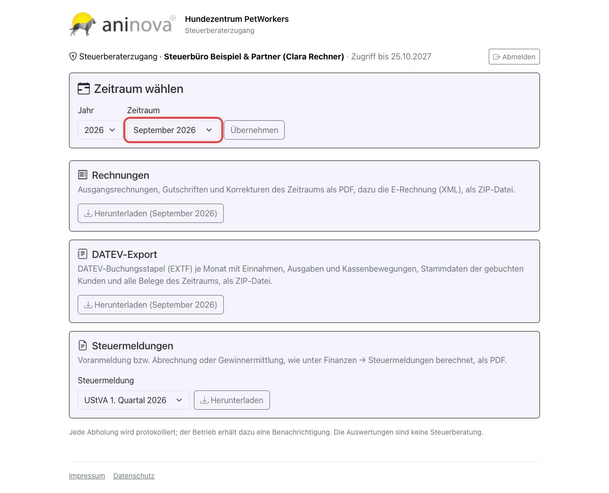 Das Portal der Steuerberatung mit Zeitraum und Karten