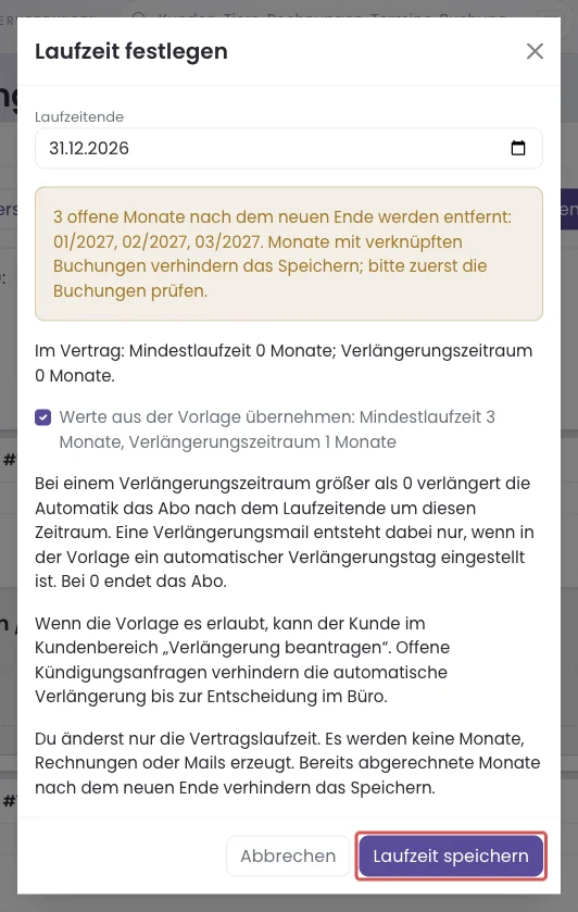 Laufzeit speichern