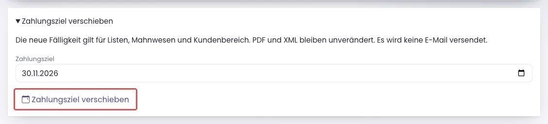 Schaltfläche Zahlungsziel verschieben
