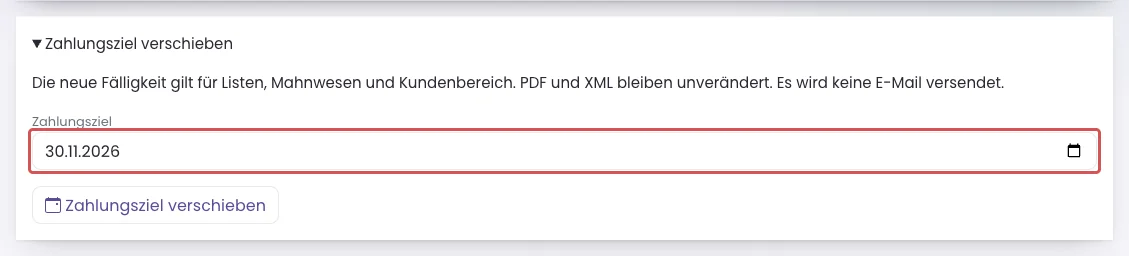 Neues Zahlungsziel an der abgeschlossenen Rechnung