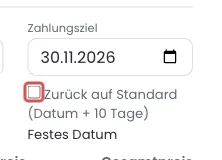 Zurück auf Standard mit der eingestellten Tageszahl