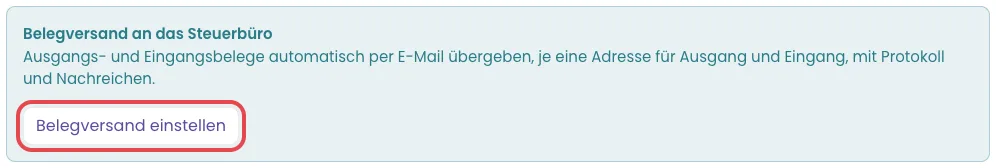 Kasten Belegversand an das Steuerbüro mit dem Knopf Belegversand einstellen