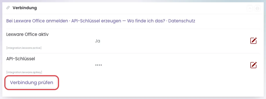 Kasten Verbindung, der Knopf Verbindung prüfen ist rot umrandet