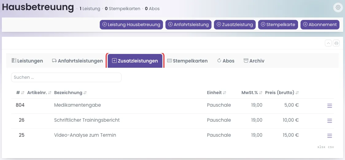 Leistungen → Hausbetreuung mit geöffnetem Reiter Zusatzleistungen