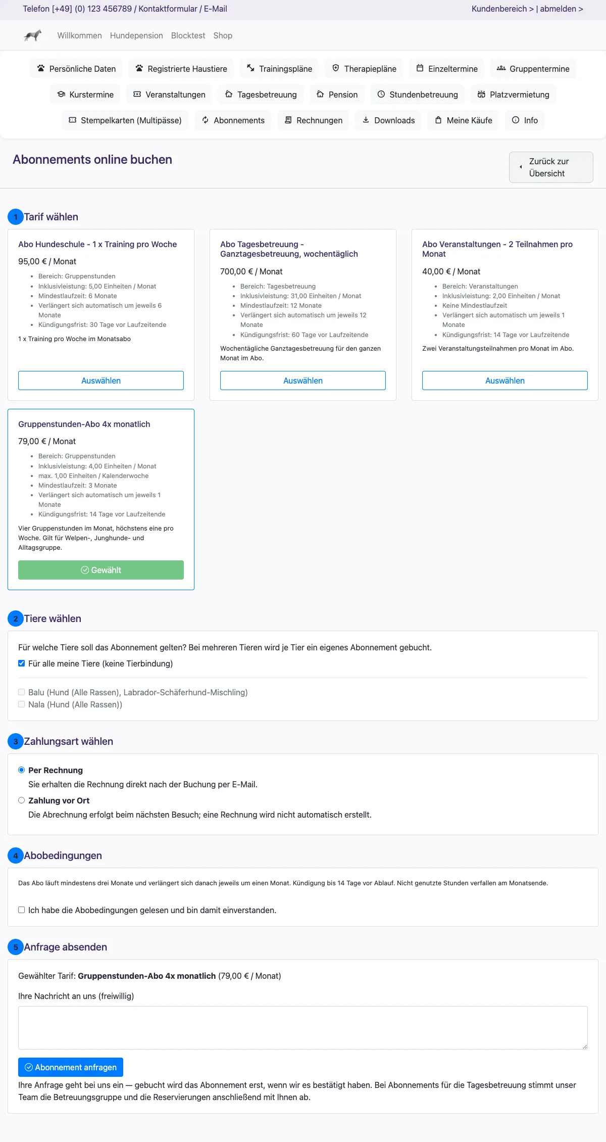 Kundenbereich: Abonnements online buchen