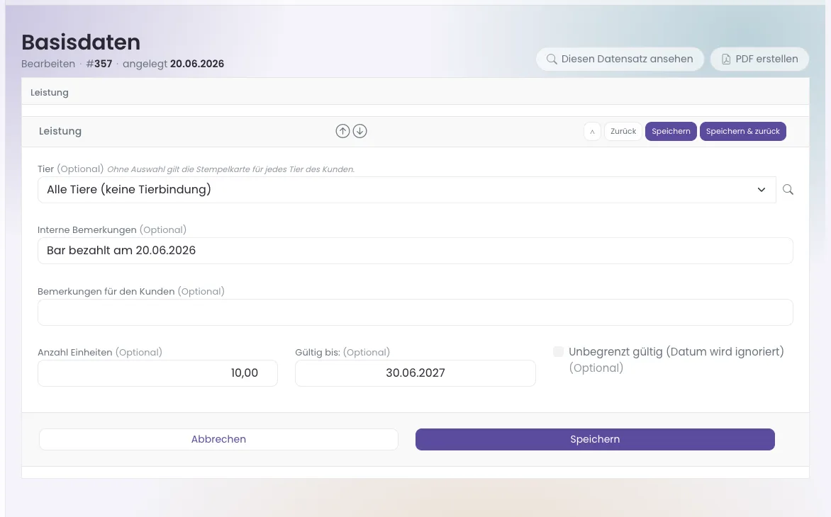 Formular Stempelkarte bearbeiten