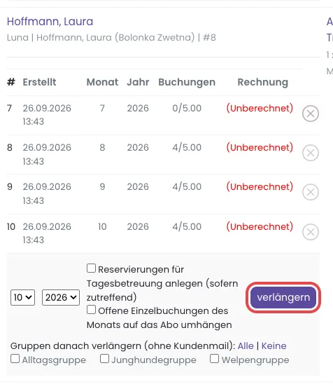 Grauer Streifen unter den Abo-Monaten mit dem Knopf verlängern